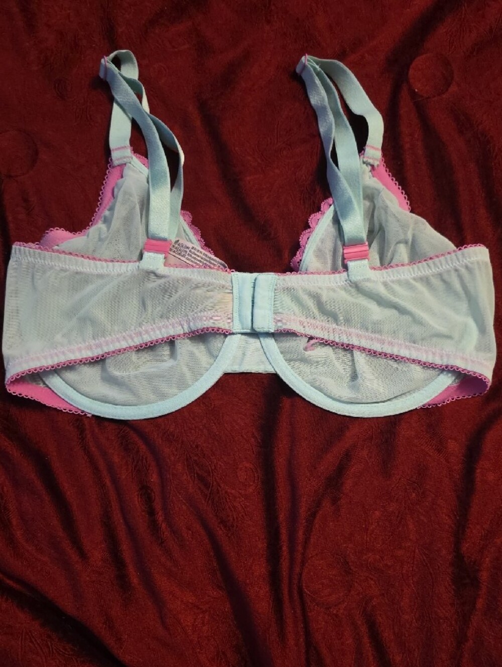 Victoria's Secret Light Blue Bra with Pink Lace Trim 38DDD - Picture 2 of 3